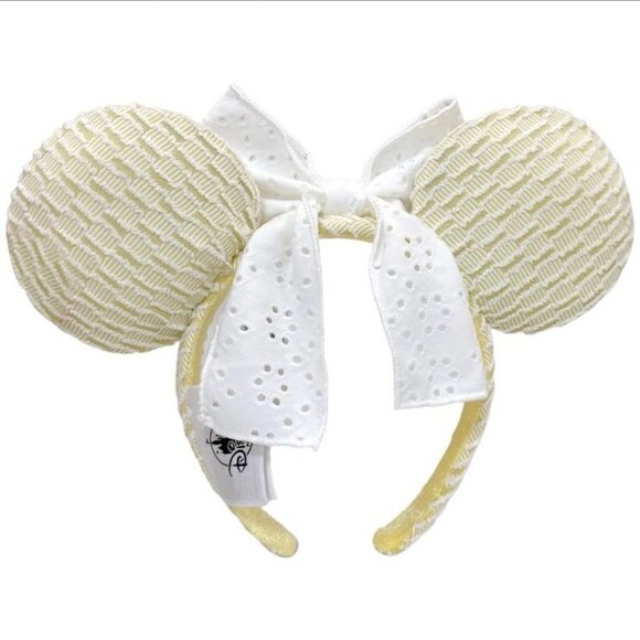 Disney Parks Yellow Minnie Mouse Ears Headband White Lace Bow - Picture 2 of 3